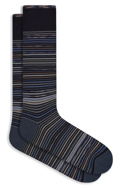 Bugatchi Stripe Mercerized Cotton Blend Dress Socks In Black