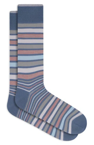 Bugatchi Stripe Mercerized Cotton Blend Dress Socks In Blue