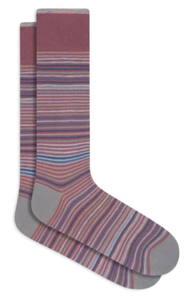 Bugatchi Stripe Mercerized Cotton Blend Dress Socks In Brown