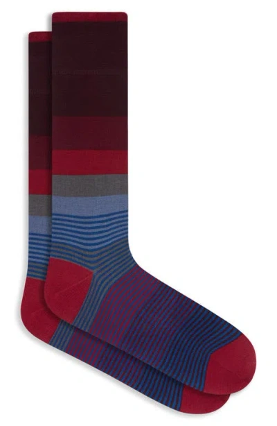 Bugatchi Stripe Mercerized Cotton Blend Dress Socks In Burgundy