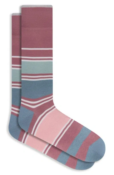Bugatchi Stripe Mercerized Cotton Blend Dress Socks In Pink