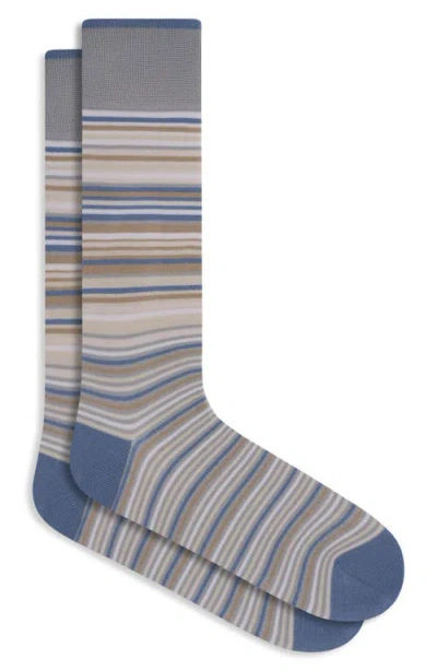 Bugatchi Stripe Mercerized Cotton Blend Dress Socks In Gray