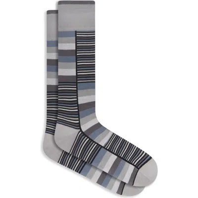 Bugatchi Striped Mercerized Cotton Blend Dress Socks In Black