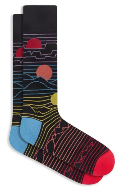 Bugatchi Sunset Mercerized Cotton Blend Dress Socks In Black