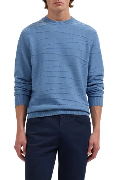 Bugatchi Textured Cotton & Silk Crewneck Sweater In Blue