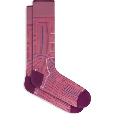 Bugatchi Textured Geo Pattern Mercerized Cotton Blend Dress Socks In Dusty Rose