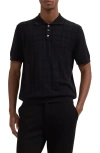 Bugatchi Textured Grid Polo Sweater In Black