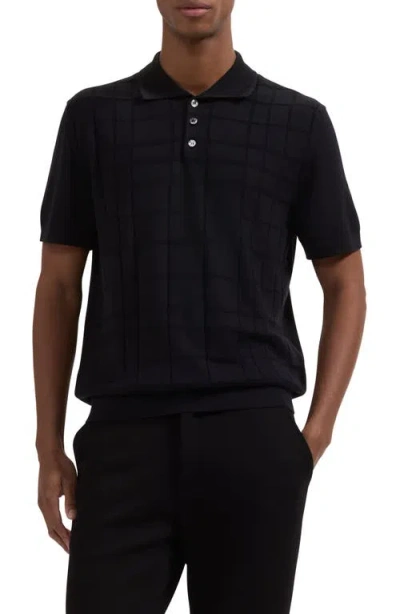 Bugatchi Textured Grid Polo Sweater In Black