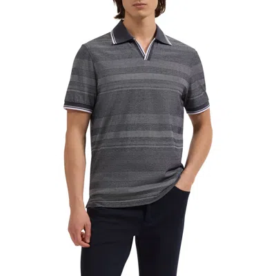 Bugatchi Textured Stripe Johnny Collar Polo In Blue