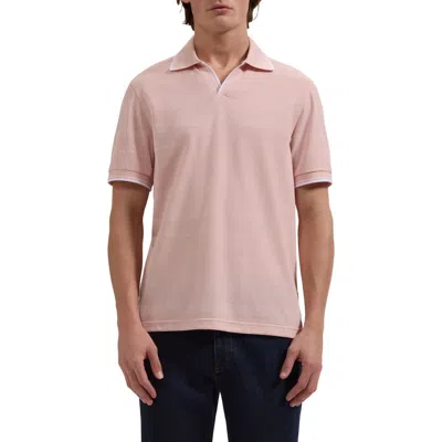 Bugatchi Textured Stripe Johnny Collar Polo In Pink
