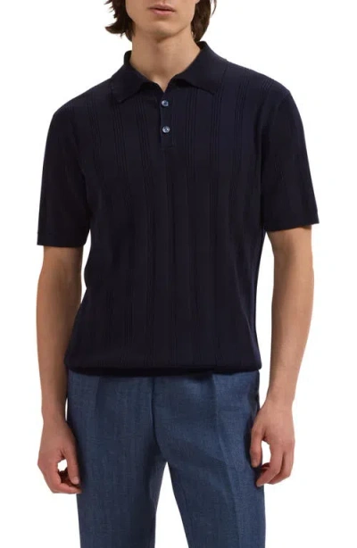 Bugatchi Textured Stripe Polo Sweater In Blue