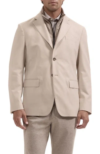 Bugatchi Three Button Blazer With Quilted Bib In Neutral