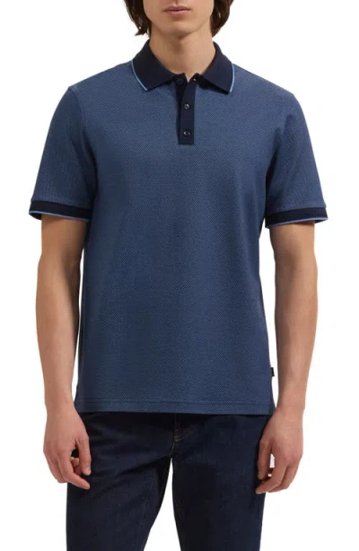 Bugatchi Three Button Cotton Polo In Blue