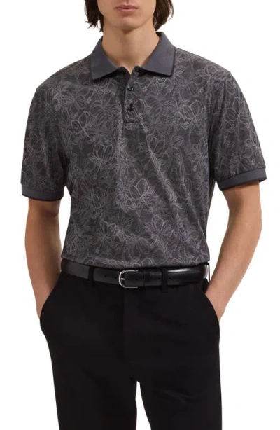 Bugatchi Three Button Floral Print Button-up Shirt In Black
