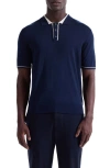 Bugatchi Three Button Merino Wool & Silk Polo In Blue