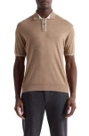 Bugatchi Three Button Merino Wool & Silk Polo In Brown