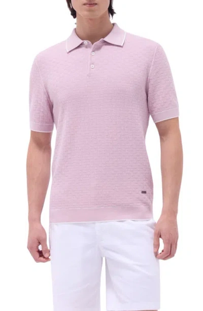 Bugatchi Tipped Contrast Collar Polo Sweater In Dusty Pink