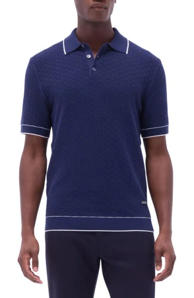 Bugatchi Tipped Contrast Collar Polo Sweater In Navy