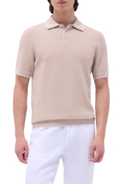 Bugatchi Tipped Contrast Collar Polo Sweater In Sand