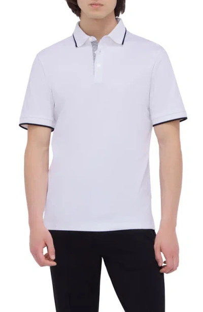 Bugatchi Tipped Contrast Collar Polo In White