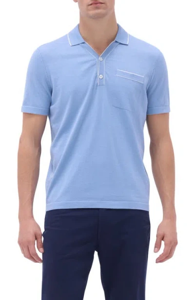 Bugatchi Tipped Cotton & Silk Pocket Polo Sweater In Air Blue