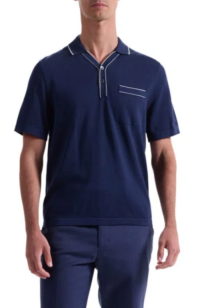Bugatchi Tipped Cotton & Silk Pocket Polo Sweater In Blue