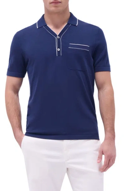 Bugatchi Tipped Cotton & Silk Pocket Polo Sweater In Navy