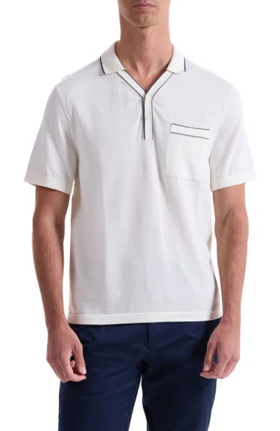 Bugatchi Tipped Cotton & Silk Pocket Polo Sweater In White