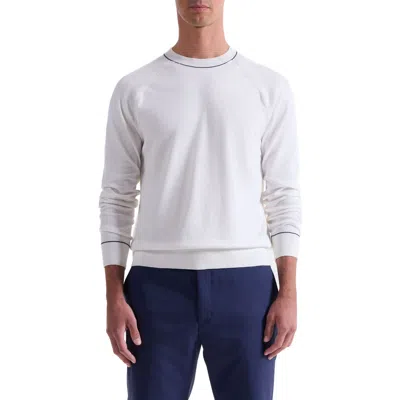 Bugatchi Tipped Cotton Blend Crewneck Sweater In White
