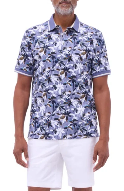Bugatchi Tipped Floral Pima Cotton Polo In Peacock