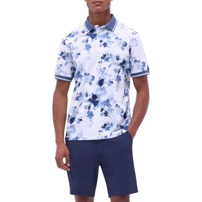 Bugatchi Tipped Floral Pima Cotton Polo In Steel