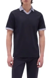 Bugatchi Tipped Johnny Collar Polo In Black