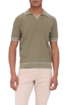 Bugatchi Tipped Johnny Collar Polo In Khaki