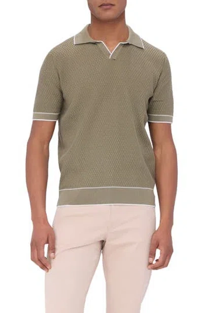 Bugatchi Tipped Johnny Collar Polo In Khaki