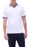 Bugatchi Tipped Johnny Collar Polo In White