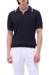 Bugatchi Tipped Johnny Collar Short Sleeve Sweater In Black