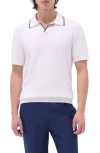 Bugatchi Tipped Johnny Collar Short Sleeve Sweater In Chalk