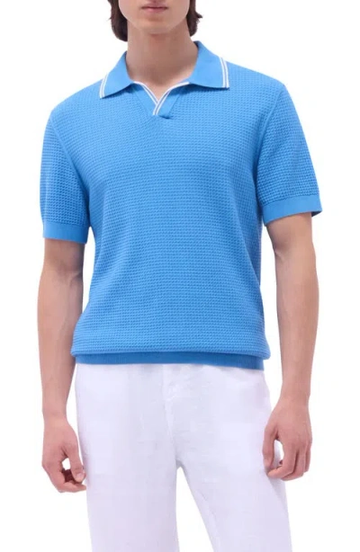 Bugatchi Tipped Johnny Collar Short Sleeve Sweater In Classic Blue