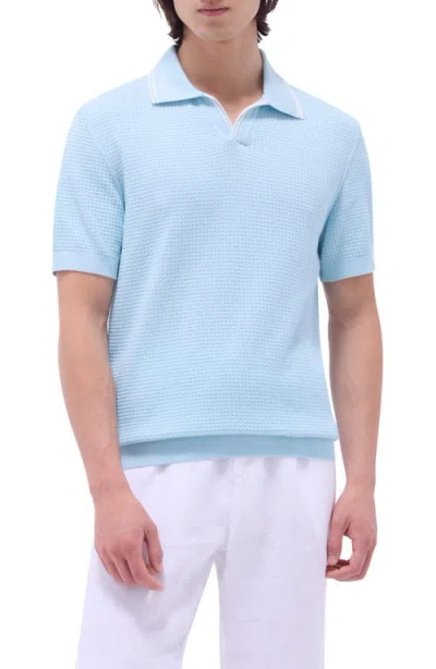 Bugatchi Tipped Johnny Collar Short Sleeve Sweater In Ice