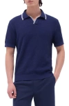 Bugatchi Tipped Johnny Collar Short Sleeve Sweater In Navy