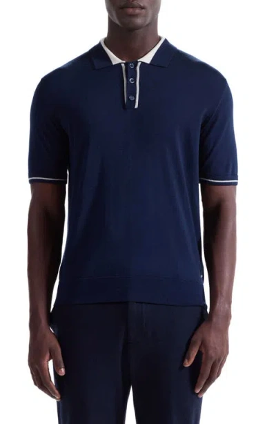 Bugatchi Tipped Merino Wool & Silk Polo Sweater In Blue
