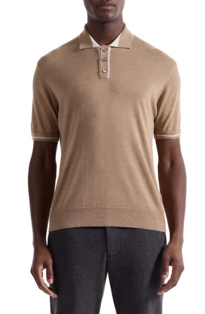 Bugatchi Tipped Merino Wool & Silk Polo Sweater In Brown