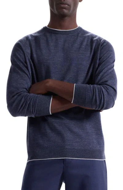 Bugatchi Tipped Merino Wool, Silk & Linen Crewneck Sweater In Blue