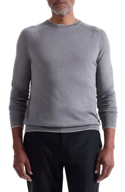 Bugatchi Tipped Merino Wool, Silk & Linen Crewneck Sweater In Gray