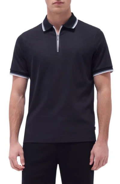 Bugatchi Tipped Quarter Zip Polo In Black