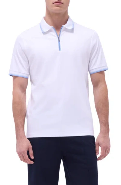 Bugatchi Tipped Quarter Zip Polo In White