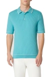 Bugatchi Tipped Rib Cable Stitch Polo Sweater In Jade