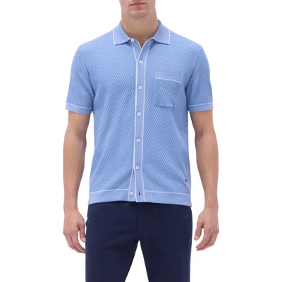 Bugatchi Tipped Short Sleeve Button-up Sweater In Air Blue