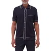 Bugatchi Tipped Short Sleeve Button-up Sweater In Blue