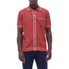 Bugatchi Tipped Short Sleeve Button-up Sweater In Brown